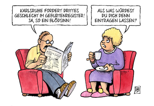 Cartoon: Drittes Geschlecht (medium) by Harm Bengen tagged karlsruhe,drittes,geschlecht,geburtenregister,ehe,bverfg,bundesverfassungsgericht,harm,bengen,cartoon,karikatur,karlsruhe,drittes,geschlecht,geburtenregister,ehe,bverfg,bundesverfassungsgericht,harm,bengen,cartoon,karikatur