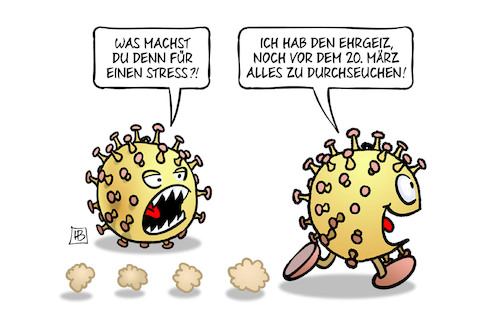 Cartoon: Durchseuchung (medium) by Harm Bengen tagged stress,ehrgeiz,durchseuchung,neuinfektionen,rekord,freedom,day,corona,lockerungen,schutzmassnahmen,viren,virus,harm,bengen,cartoon,karikatur,stress,ehrgeiz,durchseuchung,neuinfektionen,rekord,freedom,day,corona,lockerungen,schutzmassnahmen,viren,virus,harm,bengen,cartoon,karikatur