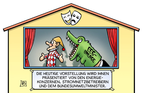 Cartoon: EEG-Theater (medium) by Harm Bengen tagged karikatur,cartoon,bengen,harm,strompreisboerse,strompreis,geld,umlage,energien,erbeuerbare,eeg,altmaier,bundesumweltminister,stromnetzbetreiber,energiekonzerne,vorstellung,vorstellung,energiekonzerne,stromnetzbetreiber,bundesumweltminister,altmaier,eeg,erbeuerbare,energien,umlage,geld,strompreis,strompreisboerse,harm,bengen,cartoon,karikatur