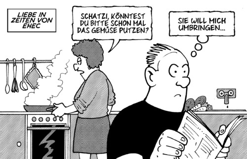 Cartoon: EHEC (medium) by Harm Bengen tagged ehec,keime,erreger,krank,krankheit,tod,tot,gemüse,liebe,mord,ehe,lebensmittel,durchfall,durchfallerkrankung