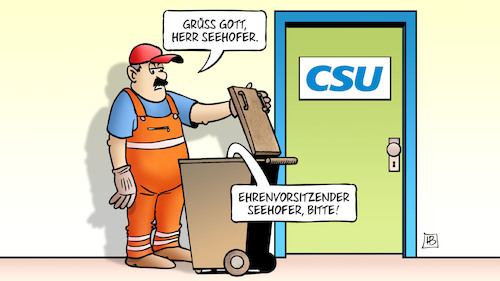 Cartoon: Ehrenvorsitzender (medium) by Harm Bengen tagged csu,seehofer,söder,parteichef,ehrenvorsitzender,müllmann,mülltonne,abgeschoben,harm,bengen,cartoon,karikatur,csu,seehofer,söder,parteichef,ehrenvorsitzender,müllmann,mülltonne,abgeschoben,harm,bengen,cartoon,karikatur