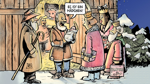 Cartoon: Ein Mädchen (medium) by Harm Bengen tagged karikatur,geschenke,weihnachten,könige,krippe,josef,maria,jesus,frauenquote,mädchen,harm,bengen,cartoon,mädchen,frauenquote,jesus,maria,josef,krippe,könige,weihnachten,geschenke,karikatur,harm,bengen,cartoon