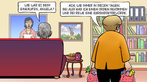 Cartoon: Einkaufstour (medium) by Harm Bengen tagged einkaufstour,einkaufen,angela,merkel,joachim,sauer,aldi,orden,rewe,ehrendoktorwuerde,abschied,kanzlerin,amtszeit,regal,tv,harm,bengen,cartoon,karikatur,einkaufstour,einkaufen,angela,merkel,joachim,sauer,aldi,orden,rewe,ehrendoktorwuerde,abschied,kanzlerin,amtszeit,regal,tv,harm,bengen,cartoon,karikatur