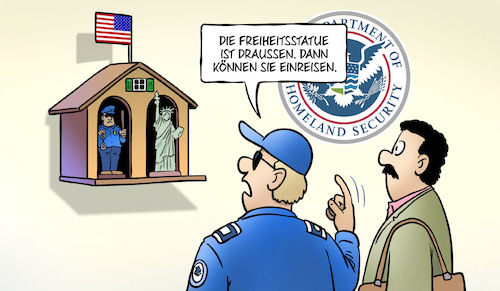 Cartoon: Einreisestopp (medium) by Harm Bengen tagged freiheitsstatue,einreisestopp,trump,usa,homeland,security,gerichte,rassismus,wetterhäuschen,harm,bengen,cartoon,karikatur,freiheitsstatue,einreisestopp,trump,usa,homeland,security,gerichte,rassismus,wetterhäuschen,harm,bengen,cartoon,karikatur