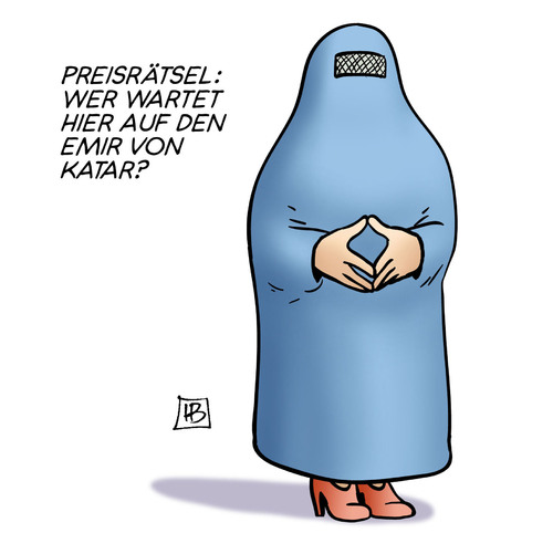 Cartoon: Emir von Katar (medium) by Harm Bengen tagged emir,katar,staatsbesuch,merkel,raute,burka,menschenrechte,harm,bengen,cartoon,karikatur,emir,katar,staatsbesuch,merkel,raute,burka,menschenrechte,harm,bengen,cartoon,karikatur