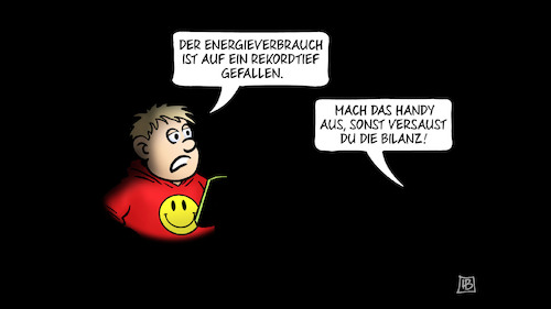 Cartoon: Energieverbrauch (medium) by Harm Bengen tagged energieverbrauch,rekordtief,bundesnetzagentur,strom,heizung,handy,bilanz,dunkel,schwarz,kind,keller,harm,bengen,cartoon,karikatur,energieverbrauch,rekordtief,bundesnetzagentur,strom,heizung,handy,bilanz,dunkel,schwarz,kind,keller,harm,bengen,cartoon,karikatur