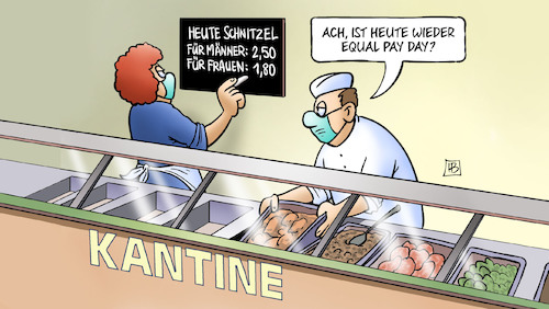 Cartoon: Equal Pay Day 2021 (medium) by Harm Bengen tagged equal,pay,day,gleicher,lohn,bezahlung,gerechtigkeit,gleichberechtigung,frauen,maenner,kantine,harm,bengen,cartoon,karikatur,equal,pay,day,gleicher,lohn,bezahlung,gerechtigkeit,gleichberechtigung,frauen,maenner,kantine,harm,bengen,cartoon,karikatur