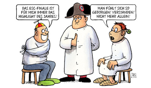 Cartoon: ESC Irre (medium) by Harm Bengen tagged finale,musik,highlight,tv,eurovision,song,contest,esc,liverpool,irrenanstalt,geisteskrank,verrückt,harm,bengen,cartoon,karikatur,finale,musik,highlight,tv,eurovision,song,contest,esc,liverpool,irrenanstalt,geisteskrank,verrückt,harm,bengen,cartoon,karikatur