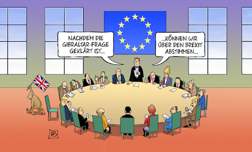 Cartoon: EU-Brexit-Gipfel (medium) by Harm Bengen tagged gibraltar,frage,eu,europa,brexit,gipfel,affe,gb,uk,fahne,banane,harm,bengen,cartoon,karikatur,gibraltar,frage,eu,europa,brexit,gipfel,affe,gb,uk,fahne,banane,harm,bengen,cartoon,karikatur