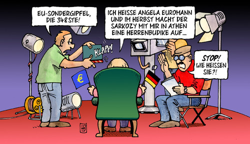 Cartoon: EU-Sondergipfel (medium) by Harm Bengen tagged eu,sondergipfel,schuldengipfel,eurogipfel,schulden,euro,europa,regierung,regierungschefs,treffen,brüssel,merkel,sarkozy,deutschland,frankreich,krise,loriot,kamera,tv,film,sondergipfel,schuldengipfel,eurogipfel,schulden,euro,europa,regierung,regierungschefs,treffen,brüssel,deutschland,frankreich,krise,loriot,kamera,film,tv