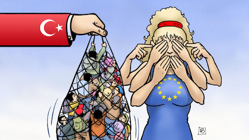 Cartoon: EU-Türkei und Migration (medium) by Harm Bengen tagged eu,europa,migration,türkei,flüchtlinge,erpressung,griechenland,aussengrenze,krieg,syrien,idlib,harm,bengen,cartoon,karikatur,eu,europa,migration,türkei,flüchtlinge,erpressung,griechenland,aussengrenze,krieg,syrien,idlib,harm,bengen,cartoon,karikatur