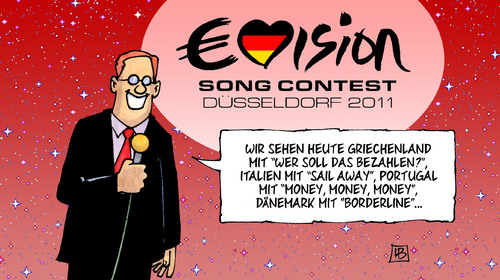 Cartoon: Eurovision Song Contest 2011 (medium) by Harm Bengen tagged eurovision,song,contest,2011,musik,euro,eu,griechenland,portugal,italien,dänemark,geld,wirtschaft,tv,düsseldorf,eurovision song contest,musik,euro,griechenland,eu,portugal,italien,dänemark,geld,wirtschaft,tv,düsseldorf,eurovision,song,contest