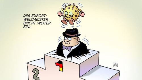 Cartoon: Export bricht weiter ein (medium) by Harm Bengen tagged export,weltmeister,einbruch,einbrechen,virus,wirtschaft,podest,corona,krise,harm,bengen,cartoon,karikatur,export,weltmeister,einbruch,einbrechen,virus,wirtschaft,podest,corona,krise,harm,bengen,cartoon,karikatur