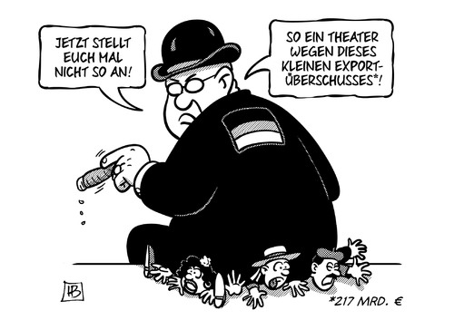 Cartoon: Exportüberschuss (medium) by Harm Bengen tagged deutschland,exportüberschuss,ausfuhren,wirtschaft,europa,eu,harm,bengen,cartoon,karikatur