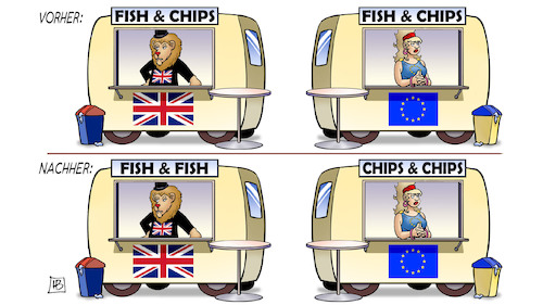 Cartoon: Fish and Chips (medium) by Harm Bengen tagged vorher,nachher,fish,fisch,chips,europa,löwe,imbiss,gb,uk,brexit,harm,bengen,cartoon,karikatur,vorher,nachher,fish,fisch,chips,europa,löwe,imbiss,gb,uk,brexit,harm,bengen,cartoon,karikatur