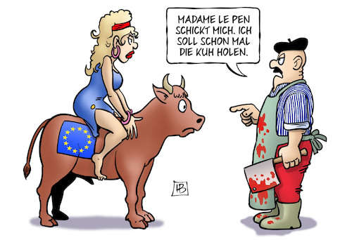 Cartoon: FN-Schlachter (medium) by Harm Bengen tagged fn,front,national,schlachter,metzger,le,pen,lepen,wahlen,frankreich,rechts,faschisten,kuh,stier,europa,eu,harm,bengen,cartoon,karikatur,fn,front,national,schlachter,metzger,le,pen,lepen,wahlen,frankreich,rechts,faschisten,kuh,stier,europa,eu,harm,bengen,cartoon,karikatur