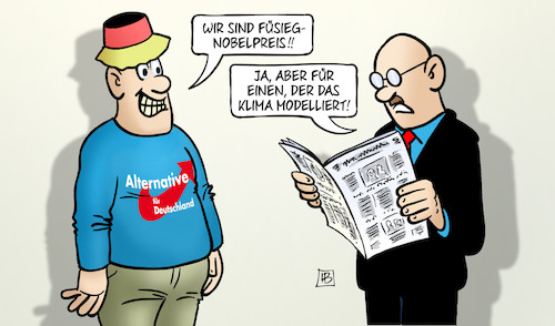 Cartoon: Füsieg-Nobelpreis (medium) by Harm Bengen tagged physik,füsieg,nobelpreis,nationalismus,stolz,klima,modelliert,modellierung,afd,klimawandel,klimaleugner,harm,bengen,cartoon,karikatur,physik,füsieg,nobelpreis,nationalismus,stolz,klima,modelliert,modellierung,afd,klimawandel,klimaleugner,harm,bengen,cartoon,karikatur