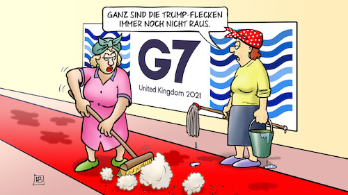 Cartoon: G7-Teppich (medium) by Harm Bengen tagged g7,roter,teppich,cornwall,gb,uk,putzfrauen,gipfel,trump,flecken,harm,bengen,cartoon,karikatur,g7,roter,teppich,cornwall,gb,uk,putzfrauen,gipfel,trump,flecken,harm,bengen,cartoon,karikatur