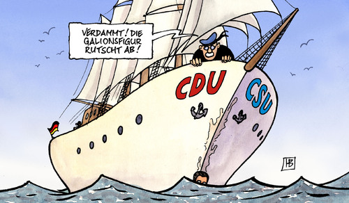 Cartoon: Galionsfigur (medium) by Harm Bengen tagged galionsfigur,guttenberg,verteidigungsminister,bundeswehr,skandal,gorch,fock,kundus,feldpost,cdu,csu,guttenberg,gorch fock,meuterei,schiff,armee,bundeswehr,minister,gorch,fock