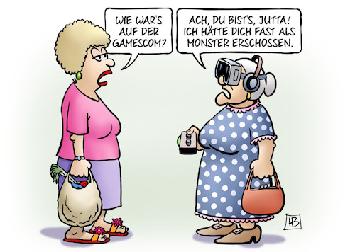 Cartoon: Gamescom (medium) by Harm Bengen tagged gamescom,messe,computer,internet,spiele,3d,monster,susemil,jutta,ar,vr,brille,harm,bengen,cartoon,karikatur,gamescom,messe,computer,internet,spiele,3d,monster,susemil,jutta,ar,vr,brille,harm,bengen,cartoon,karikatur