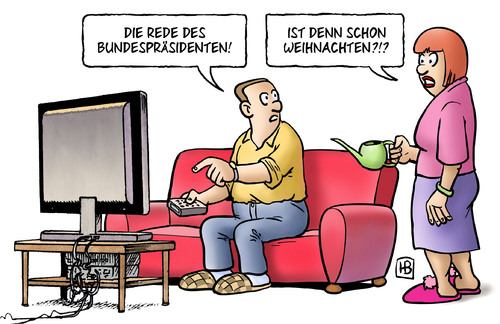 Cartoon: Gauck-Vereidigung (medium) by Harm Bengen tagged gauck,vereidigung,bundespräsident,bundestag,bundesrat,rede,ansprache,tv,fernsehen,weihnachten,gauck,vereidigung,bundespräsident,bundestag,bundesrat,ansprache,tv,fernsehen