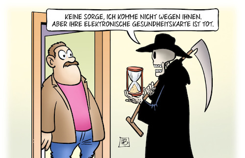 Cartoon: Gesundheitskarte (medium) by Harm Bengen tagged elektronische,gesundheitskarte,tot,tod,krankenkassen,harm,bengen,cartoon,karikatur,elektronische,gesundheitskarte,tot,tod,krankenkassen,harm,bengen,cartoon,karikatur