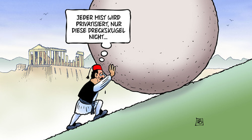 Cartoon: Griechenland-Privatisierungen (medium) by Harm Bengen tagged griechenland,privatisierungen,kugel,sisyphus,harm,bengen,cartoon,karikatur,griechenland,privatisierungen,kugel,sisyphus,harm,bengen,cartoon,karikatur