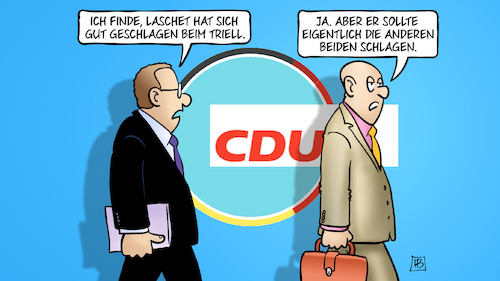 Cartoon: Gut geschlagen (medium) by Harm Bengen tagged laschet,baerbock,scholz,cdu,union,wahlkampf,tv,triell,unionskreis,harm,bengen,cartoon,karikatur,laschet,baerbock,scholz,cdu,union,wahlkampf,tv,triell,unionskreis,harm,bengen,cartoon,karikatur