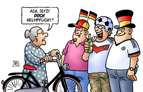 Cartoon: Helmpflicht (medium) by Harm Bengen tagged helmpflicht,fahrrad,rad,fahrradhelm,bgh,bundesgerichtshof,fans,hut,deutschland,fussball,wm,weltmeisterschaft,harm,bengen,cartoon,karikatur,helmpflicht,fahrrad,rad,fahrradhelm,bgh,bundesgerichtshof,fans,hut,deutschland,fussball,wm,weltmeisterschaft,harm,bengen,cartoon,karikatur