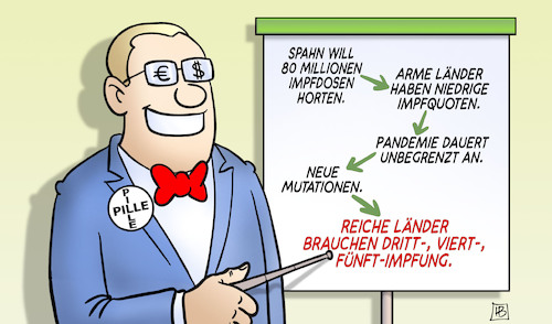 Cartoon: Impfstoffvorrat (medium) by Harm Bengen tagged spahn,impfstoffvorrat,80,millionen,impfdosen,horten,arme,länder,niedrige,impfquoten,corona,pandemie,mutationen,impfung,pharmaindustire,pille,dollar,euro,harm,bengen,cartoon,karikatur,spahn,impfstoffvorrat,80,millionen,impfdosen,horten,arme,länder,niedrige,impfquoten,corona,pandemie,mutationen,impfung,pharmaindustire,pille,dollar,euro,harm,bengen,cartoon,karikatur