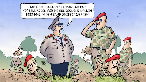 Cartoon: In den Sand (medium) by Harm Bengen tagged bundeswehr,sand,buddeln,graben,uniform,militär,frieden,russland,ukraine,krieg,einmarsch,angriff,harm,bengen,cartoon,karikatur,bundeswehr,sand,buddeln,graben,uniform,militär,frieden,russland,ukraine,krieg,einmarsch,angriff,harm,bengen,cartoon,karikatur