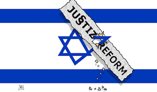Cartoon: Israel-Justizreform (medium) by Harm Bengen tagged justizreform,israel,fahne,flagge,harm,bengen,cartoon,karikatur,justizreform,israel,fahne,flagge,harm,bengen,cartoon,karikatur