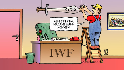 Cartoon: IWF-Chefin (medium) by Harm Bengen tagged iwf,währungsfonds,chefin,vorsitzende,lagarde,finanzministerin,frankreich,paragraf,ermittlungen,justiz,tapie,adidas,abfindung,begünstigung,amtsmissbrauch,damoklesschwert,iwf,währungsfonds,chefin,vorsitzende,lagarde,finanzministerin,frankreich,paragraf,ermittlungen,tapie,adidas,abfindung,begünstigung,justiz,amtsmissbrauch,damoklesschwert