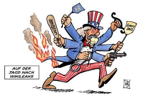 Cartoon: Jagd auf WikiLeaks (medium) by Harm Bengen tagged leck,brand,gericht,prozeß,verfolgung,everydns,paypal,amazon,spiegel,veröffentlichungen,assange,amerika,usa,sam,uncle,wikileaks,jagd,jagd,wikileaks,uncle sam,usa,amerika,assange,veröffentlichungen,spiegel,amazon,paypal,everydns,verfolgung,gericht,brand,uncle,sam