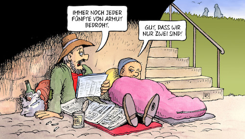 Cartoon: Jeder Fünfte arm (medium) by Harm Bengen tagged statistisches,bundesamt,armut,soziale,ausgrenzung,bettler,brücke,harm,bengen,cartoon,karikatur,statistisches,bundesamt,armut,soziale,ausgrenzung,bettler,brücke,harm,bengen,cartoon,karikatur