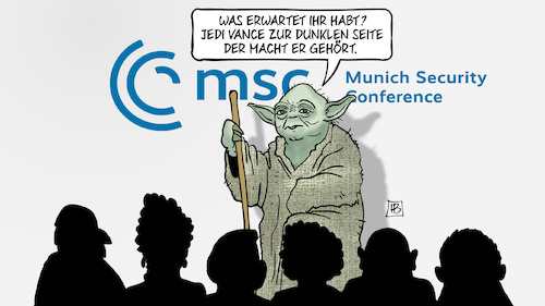 Cartoon: Jedi Vance (medium) by Harm Bengen tagged yoda,jedi,dunkle,seite,der,macht,star,wars,münchen,msc,vance,usa,rede,sicherheitskonferenz,harm,bengen,cartoon,karikatur,yoda,jedi,dunkle,seite,der,macht,star,wars,münchen,msc,vance,usa,rede,sicherheitskonferenz,harm,bengen,cartoon,karikatur