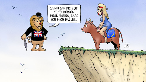 Cartoon: Johnson-Ultimatum (medium) by Harm Bengen tagged johnson,ultimatum,deal,fallen,abgrund,löwe,eu,europa,stier,uk,gb,brexit,verhandlungen,harm,bengen,cartoon,karikatur,johnson,ultimatum,deal,fallen,abgrund,löwe,eu,europa,stier,uk,gb,brexit,verhandlungen,harm,bengen,cartoon,karikatur