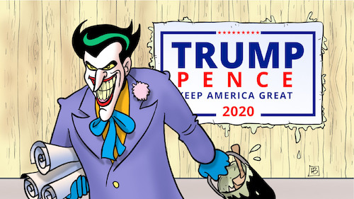 Cartoon: Joker für Trump (medium) by Harm Bengen tagged joker,trump,elections,wahlen,usa,poster,plakat,kleister,werbung,harm,bengen,cartoon,karikatur,joker,trump,elections,wahlen,usa,poster,plakat,kleister,werbung,harm,bengen,cartoon,karikatur