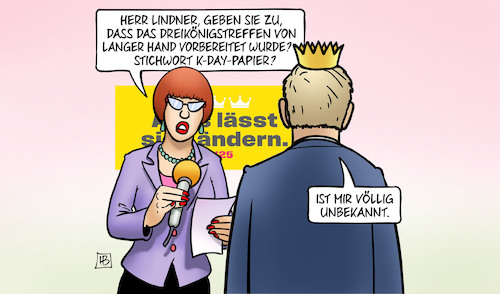 Cartoon: K-Day (medium) by Harm Bengen tagged lindner,interview,dreikönigstreffen,day,ampelausstieg,fdp,krone,harm,bengen,cartoon,karikatur,lindner,interview,dreikönigstreffen,day,ampelausstieg,fdp,krone,harm,bengen,cartoon,karikatur