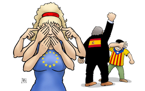Cartoon: Katalonien und Europa (medium) by Harm Bengen tagged katalonien,spanien,artikel,155,rajoy,demokratie,prügel,europa,wegschauen,unabhängigkeit,unterdrückung,harm,bengen,cartoon,karikatur,katalonien,spanien,artikel,155,rajoy,demokratie,prügel,europa,wegschauen,unabhängigkeit,unterdrückung,harm,bengen,cartoon,karikatur