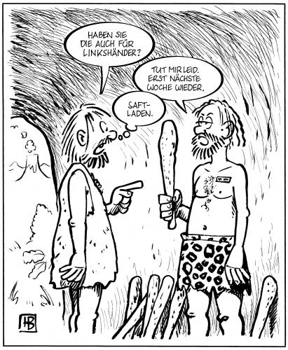 Cartoon: Keule für Linkshänder (medium) by Harm Bengen tagged neandertaler,linkshänder,rechtshänder,hand,links,rechts,ergonomie,knüppel,werkzeug,verkauf,einzelhandel,handel,höhle,höhlenmensch,steinzeit,keule,körper