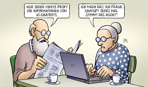 Cartoon: KI-Infos prüfen (medium) by Harm Bengen tagged prüfen,informationen,ki,chatbots,chatgpt,susemil,laptop,harm,bengen,cartoon,karikatur,prüfen,informationen,ki,chatbots,chatgpt,susemil,laptop,harm,bengen,cartoon,karikatur