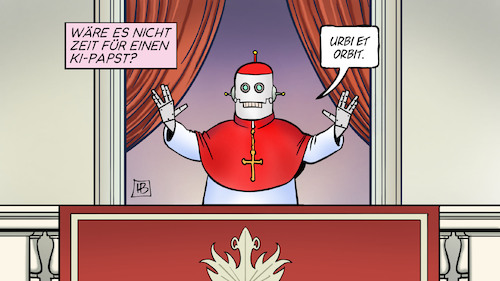 Cartoon: KI-Papst (medium) by Harm Bengen tagged künstliche,intelligenz,ki,urbi,et,orbit,roboter,papst,habemus,papam,papstwahl,rom,konklave,katholische,kirche,balkon,vatikan,wahl,harm,bengen,cartoon,karikatur,künstliche,intelligenz,ki,urbi,et,orbit,roboter,papst,habemus,papam,papstwahl,rom,konklave,katholische,kirche,balkon,vatikan,wahl,harm,bengen,cartoon,karikatur