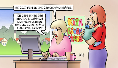 Cartoon: Kita-Fachkraft (medium) by Harm Bengen tagged kita,2030,fachkraft,fachkraefte,kitaplatz,verpflichtung,erzieher,baby,kleinkind,mutter,harm,bengen,cartoon,karikatur,kita,2030,fachkraft,fachkraefte,kitaplatz,verpflichtung,erzieher,baby,kleinkind,mutter,harm,bengen,cartoon,karikatur