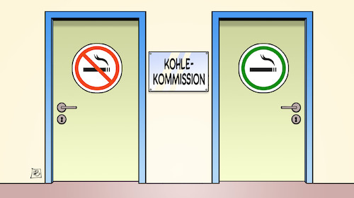 Cartoon: Kohlekommission (medium) by Harm Bengen tagged kohlekommission,braunkohle,luftverschmutzung,feinstaub,umweltschutz,raucher,nichtraucher,türen,harm,bengen,cartoon,karikatur,kohlekommission,braunkohle,luftverschmutzung,feinstaub,umweltschutz,raucher,nichtraucher,türen,harm,bengen,cartoon,karikatur