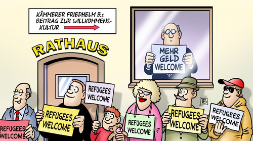 Cartoon: Kommunen und Flüchtlinge (medium) by Harm Bengen tagged kämmerer,willkommenskultur,flüchtlinge,asyl,geld,kommunen,rathaus,refugees,welcome,harm,bengen,cartoon,karikatur,kämmerer,willkommenskultur,flüchtlinge,asyl,geld,kommunen,rathaus,refugees,welcome,harm,bengen,cartoon,karikatur