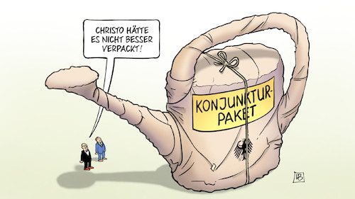 Cartoon: Konjunkturpaket verpackt (medium) by Harm Bengen tagged christo,verpackt,verpackung,giesskanne,konjunktur,paket,geld,wirtschaft,bundesregierung,coronavirus,ansteckung,pandemie,epidemie,krankheit,schaden,harm,bengen,cartoon,karikatur,christo,verpackt,verpackung,giesskanne,konjunktur,paket,geld,wirtschaft,bundesregierung,coronavirus,ansteckung,pandemie,epidemie,krankheit,schaden,harm,bengen,cartoon,karikatur