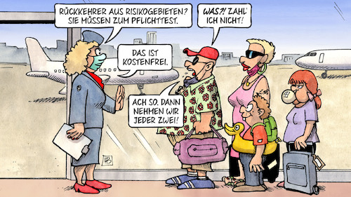 Cartoon: Kostenfreie Pflichttests (medium) by Harm Bengen tagged rückkehrer,risikogebieten,pflichttest,zahlen,kostenfrei,corona,test,flughafen,harm,bengen,cartoon,karikatur,rückkehrer,risikogebieten,pflichttest,zahlen,kostenfrei,corona,test,flughafen,harm,bengen,cartoon,karikatur