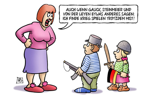 Cartoon: Krieg spielen (medium) by Harm Bengen tagged gauck,steinmeier,von,der,leyen,krieg,spielen,bundeswehr,armee,militaer,auslandseinsaetze,harm,bengen,cartoon,karikatur,gauck,steinmeier,von,der,leyen,krieg,spielen,bundeswehr,armee,militaer,auslandseinsaetze,harm,bengen,cartoon,karikatur