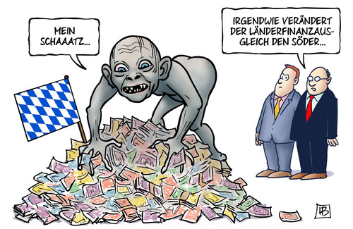 Cartoon: Länderfinanzausgleich (medium) by Harm Bengen tagged länderfinanzausgleich,söder,bayern,finanzminister,mein,schaaatz,herr,der,ringe,gollum,harm,bengen,cartoon,karikatur,länderfinanzausgleich,söder,bayern,finanzminister,mein,schaaatz,herr,der,ringe,gollum,harm,bengen,cartoon,karikatur